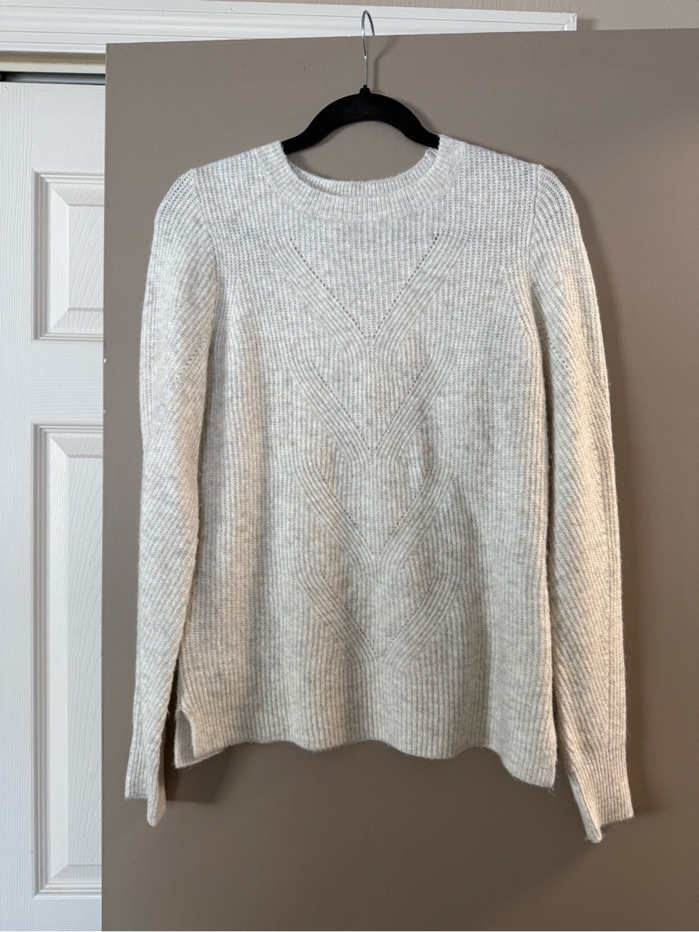 LOFT Women’s  Light Gray  Cable-Detail Crewneck Sweater